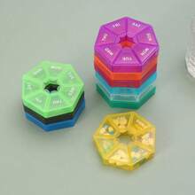 Pastillero Semanal, Organizador De Pastillas Redondo Con 7 Compartimentos Engrosados, Mini Pastillero Multicolor Portátil - Naranja - Ver 3