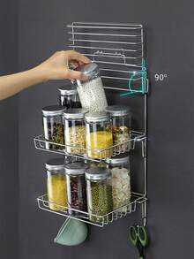 1 Pieza Estante De Almacenamiento Plegable De Acero Inoxidable Con Múltiples Capas Para Organizar Artículos De Tocador En La Cocina O Baño Sin Necesidad De Taladrar - Plateado - Ver 4