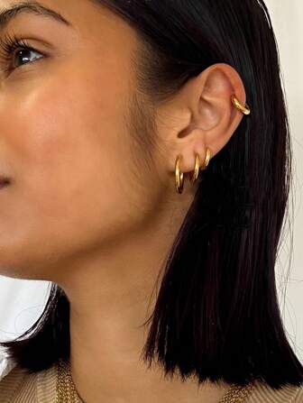 1 Pair Minimalist Fashion Classic Titanium Steel Round Cross Cubic Zirconia Earrings, 18K Gold PVD Coated Stainless Steel, Hypoallergenic, Waterproof, Lightweight And Comfortable For Everyday Wear