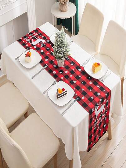 1pc 2023 New Christmas Decoration Item, Creative Plaid Fabric Christmas Table Runner, European Style Coffee Table Cover