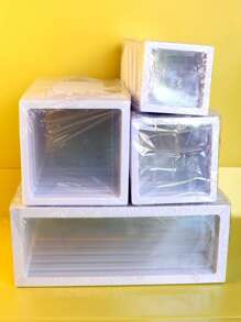 10个装黑白方形/长方形项链、戒指、手链、毛衣链展示盒，透明防尘、防震、防潮PE膜漂浮式珠宝展示盒，适合日常收纳