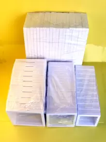 10个装黑白方形/长方形项链、戒指、手链、毛衣链展示盒，透明防尘、防震、防潮PE膜漂浮式珠宝展示盒，适合日常收纳