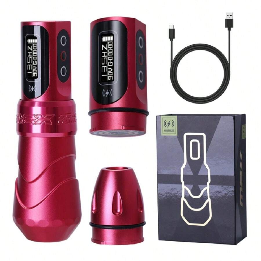 1 Juego De Kit De Tatuaje Con Máquina De Motor Integrada, Cutline Y Pluma De Batería Inalámbrica Max Tattoo - Rosa Fucsia - Ver 1