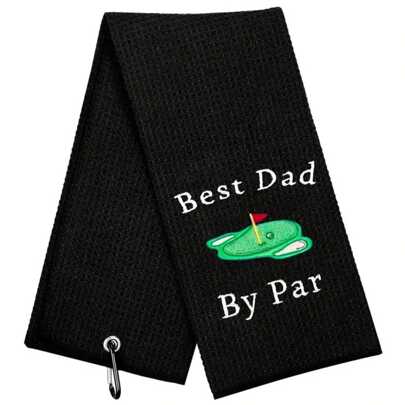 1pc 60*40cm Embroidered Rectangle-shaped Microfiber Golf Towel With Interesting Pattern Embroidery, Black, Equipped With Hook For Convenient Ball Wiping, A Fun Gift For Golf Enthusiasts