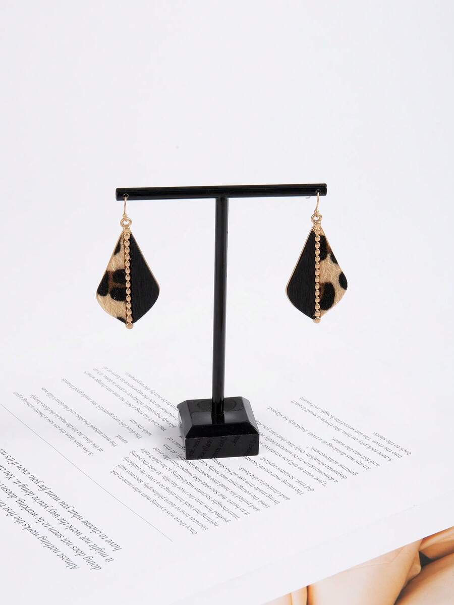 1對女性豹紋木製耳環,時尚獨特的珠寶禮物