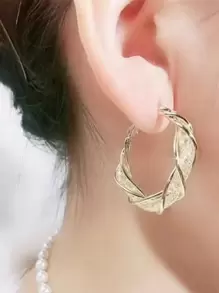 1pair Simple Mesh Design With Rhinestone Ear Cuff, Unique & Lightweight & Chic & Vintage For Women's Daily Wear - Gold - View 4