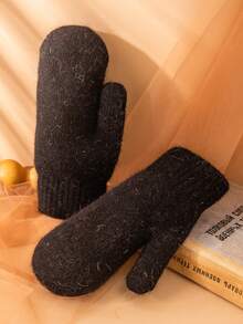 1 đôi Không giới tính Dày lên Dệt kim Găng tay Với Ở giữa Che phủ Cho mùa đông Đạp xe , Ấm áp Và Chống gió , Đen - màu đen - Xem 5