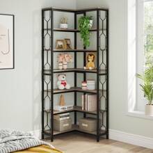 Tribesigns Corner Shelf, 7-Tier Industrial Corner Bookshelf, Wood And Metal Corner Etagere Bookcase, Freestanding Display Shelf For Living Room, Kitchen, Home Office, Gray And Black - Grey & Black - View 5