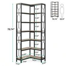 Tribesigns Corner Shelf, 7-Tier Industrial Corner Bookshelf, Wood And Metal Corner Etagere Bookcase, Freestanding Display Shelf For Living Room, Kitchen, Home Office, Gray And Black - Grey & Black - View 8