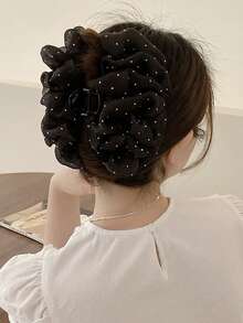 1 Pieza Pinza De Pelo Elegante Con Decoración De Malla De Red Y Diamantes De Imitación Perfecta Para Fiestas Y Celebraciones - Negro - Ver 5