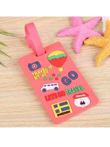 Pingente tag de bagagem com avião, carta de viagem / impressão / padrão de desenhos animados, elegante e simples, versátil, capa de borracha macia de PVC. - Vermelho - Visão 6
