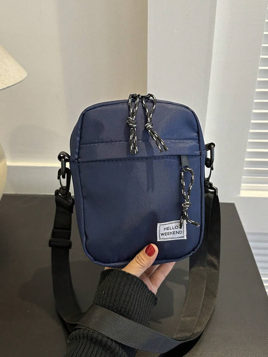 Letter Print Simple Crossbody Phone Bag - Blue - View 1