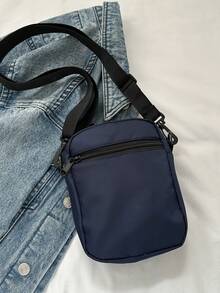 Letter Print Simple Crossbody Phone Bag - Blue - View 4