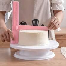 2pcs Adjustable Cream Fondant Cake Smoother, Baking Tool Scraper And Right Angle Measuring Ruler For Cakes - Pink - View 1