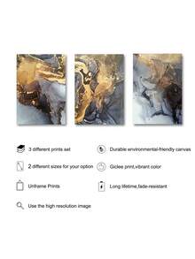 3入組金色流體墨水藝術畫,豪華風格抽象液體海報布印刷現代壁畫,適用於客廳,臥室,辦公室,餐廳,家居裝飾 - 杏色 - 查看 4