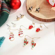 6 件聖誕馴鹿和雪人主題手套形狀合金耳環和吊墜套裝適合女士日常佩戴