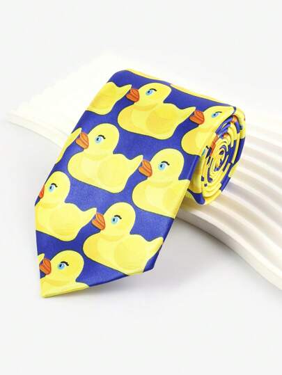 1 pezzo Cravatta casual da uomo con stampa di anatroccolo giallo in stile cinese, adatta per la scuola