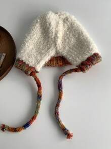 1 件可爱多色猫耳针织帽，女士纯色巫婆帽，保暖护耳滑雪帽，百搭手工编织绒球渔夫帽 - 白色 - 查看 5