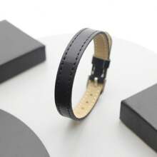 1pc 10mm Pu Leather Watch Strap & 6pcs Multi-color Beaded Bracelet Set Compatible With 10mm Alphabet Oil Drip Diy Personalized Watchband Wristband