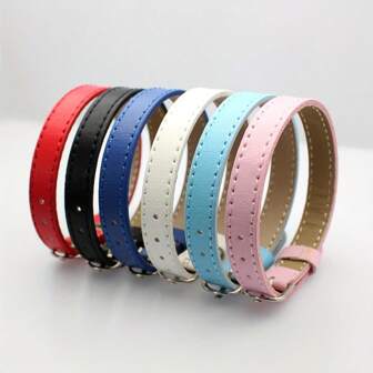 1pc 10mm Pu Leather Watch Strap & 6pcs Multi-color Beaded Bracelet Set Compatible With 10mm Alphabet Oil Drip Diy Personalized Watchband Wristband