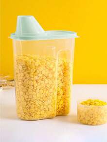 1pc Large Plastic Sealed Container With Measuring Cup, Kitchen Storage Box For Grains And Miscellaneous - Pink - View 7