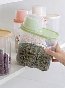 1pc Large Plastic Sealed Container With Measuring Cup, Kitchen Storage Box For Grains And Miscellaneous - Pink - View 5