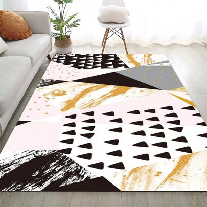 1pc Luxurious Geometric Plaid Design Living Room Carpet, Modern Simplified Material Home Carpet, Anti-Slip Foam Cushion, Indoor Decorative Rug, Absorbent Non-Slip Entrance Mat To Relieve Fatigue, Suitable For Living Room, Bedroom, Study, Yoga Room (Note: Packaging Creases Can Be Restored)