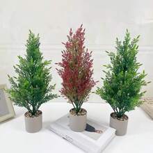 1pc Artificial Mini Christmas Cypress Tree In Pot For Tabletop, Living Room Decoration - Green - View 6