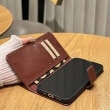 1pc Brown Flip Wallet Style Simple Anti-drop & Wear-resistant Phone Case Compatible With Iphone & Samsung Phones - Brown - View 9
