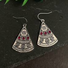 復古波西米亞風格女式紅石耳環,銀針,女孩週年紀念日創意禮物,時尚首飾