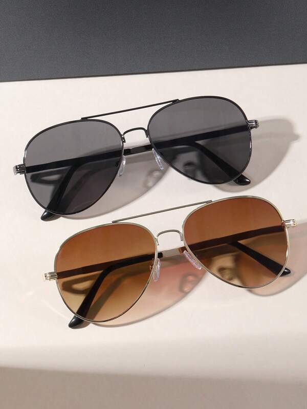 2pcs Pilot Style Metal Outdoor Driving Beach Fashion Glasses, Suitable For Daily Wear Beach Accessories Glasses Shades Looks Street Style And Suit For Sweater Jacket Sweatshirt Hoodie Leather Pants And Cargo Pants For Summer Beach Vacation,Outdoor,Travel