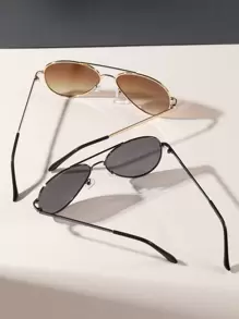 2pcs Pilot Style Metal Outdoor Driving Beach Fashion Glasses, Suitable For Daily Wear Beach Accessories Glasses Shades Looks Street Style And Suit For Sweater Jacket Sweatshirt Hoodie Leather Pants And Cargo Pants For Summer Beach Vacation,Outdoor,Travel