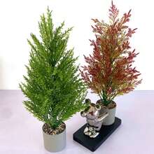 1pc Artificial Mini Christmas Cypress Tree In Pot For Tabletop, Living Room Decoration - Green - View 3
