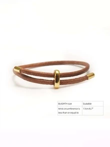 1件簡約風格真皮天然色彩手環 - 棕色 - 查看 5