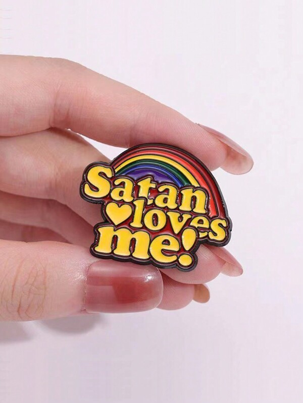 1 Creative Metal Rainbow Satan Loves Me English Brooch Unisex Pin Clothing, Hat, Bag Decorative Badge