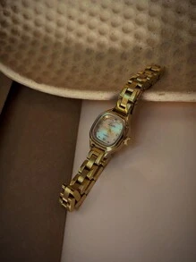 1pc French Retro Mini Dial Women's Watch In Gold, Elegant & Exquisite, Water Resistant Quartz Watch For Daily Wear, Dinner Party & Other Occasions - Gold - View 1