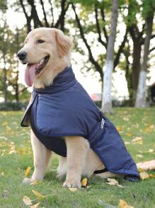 1pc Dog Winter Jacket Waterproof Windproof Warm Coats With Harness Hole Reflective Snowsuit For Cold Weather Outdoor Activities - Navy Blue - View 1