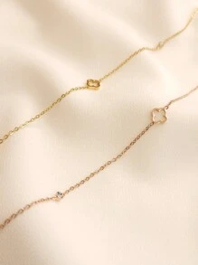 1pc Minimalist Elegant Personalized Hollow Clover With Embedded Zirconia Stones 18K Gold Plated Hypoallergenic Stainless Steel Necklace, Suitable For Women For Daily, Work, Party, Beach Occasions, Best Gift For Friends, Family, Wife, Sister, Holidays, Birthday, Mother's Day - Hollow Flower Jewelry - View 7