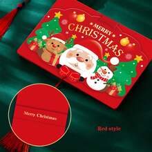 1pc Personalized Three-fold Red Cartoon Santa Claus Christmas Greeting Card With Creative Design For Festivals & Blessings - Red - View 1