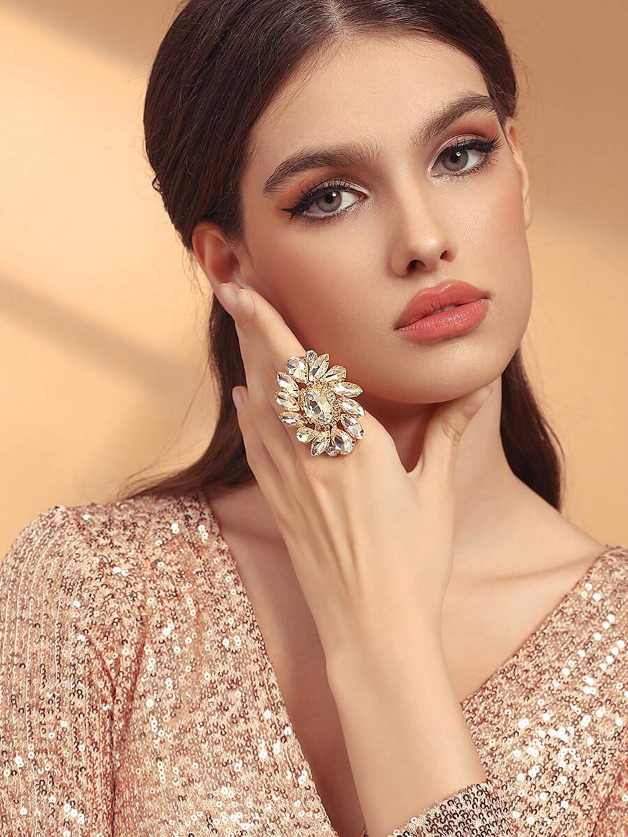 1只精美的ab玻璃鑲嵌鑽石女戒,適用於cos、派對、婚禮、時尚裝飾