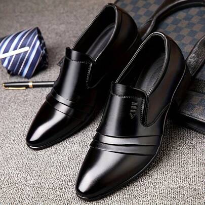 Spring And Autumn New Men's Business Pu Leather Shoes, British Pointed Formal Shoes, Lace-up Low-top Large Size Pu Leather Shoes For Men