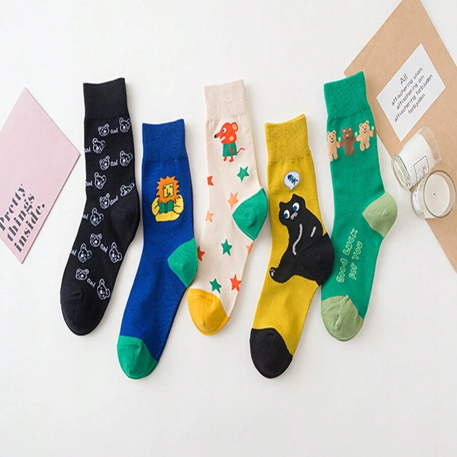 5 雙裝新款萬聖節創意搞笑卡通提花中高襪子男女