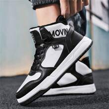 Zapatos de media caña para patinaje para hombre, zapatillas deportivas, zapatos casuales negros de caña alta con forro térmico para invierno, zuecos deslizantes para exteriores
