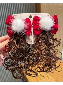 2入組球形及蝴蝶結裝飾髮夾,聖誕新年配件髮夾,適用於女性日常佩戴