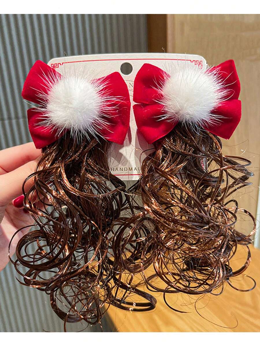 2入組球形及蝴蝶結裝飾髮夾,聖誕新年配件髮夾,適用於女性日常佩戴