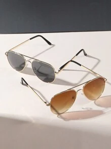 2pcs Aviator Metal Outdoor Driving Beach Fashion Fashion Glasses, Suitable For Daily Use Beach Accessories Glasses Shades For Summer Beach Vacation,Outdoor,Travel - Multicolor - View 2