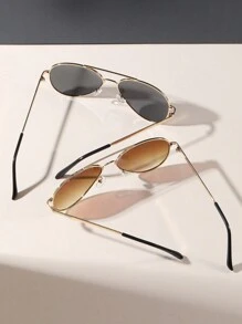 2pcs Aviator Metal Outdoor Driving Beach Fashion Fashion Glasses, Suitable For Daily Use Beach Accessories Glasses Shades For Summer Beach Vacation,Outdoor,Travel - Multicolor - View 4