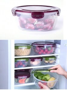 4 Piezas/set Caja De Almacenamiento Redonda De Plástico Para Alimentos, Caja De Almuerzo Tipo Bento Segura Para Microondas Y Refrigerador, Recipiente Sellado Para La Cocina - Morado - Ver 9