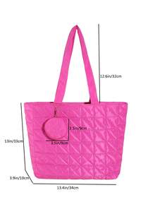 low tea 1 件純色格子圖案手提單肩包拉鍊,大容量,時尚休閒,百搭,含零錢包,適合女士日常使用 - 玫紅色 - 查看 7