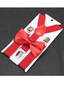 Kids' Suspender & Bow Tie 2pcs/set - Red - View 1